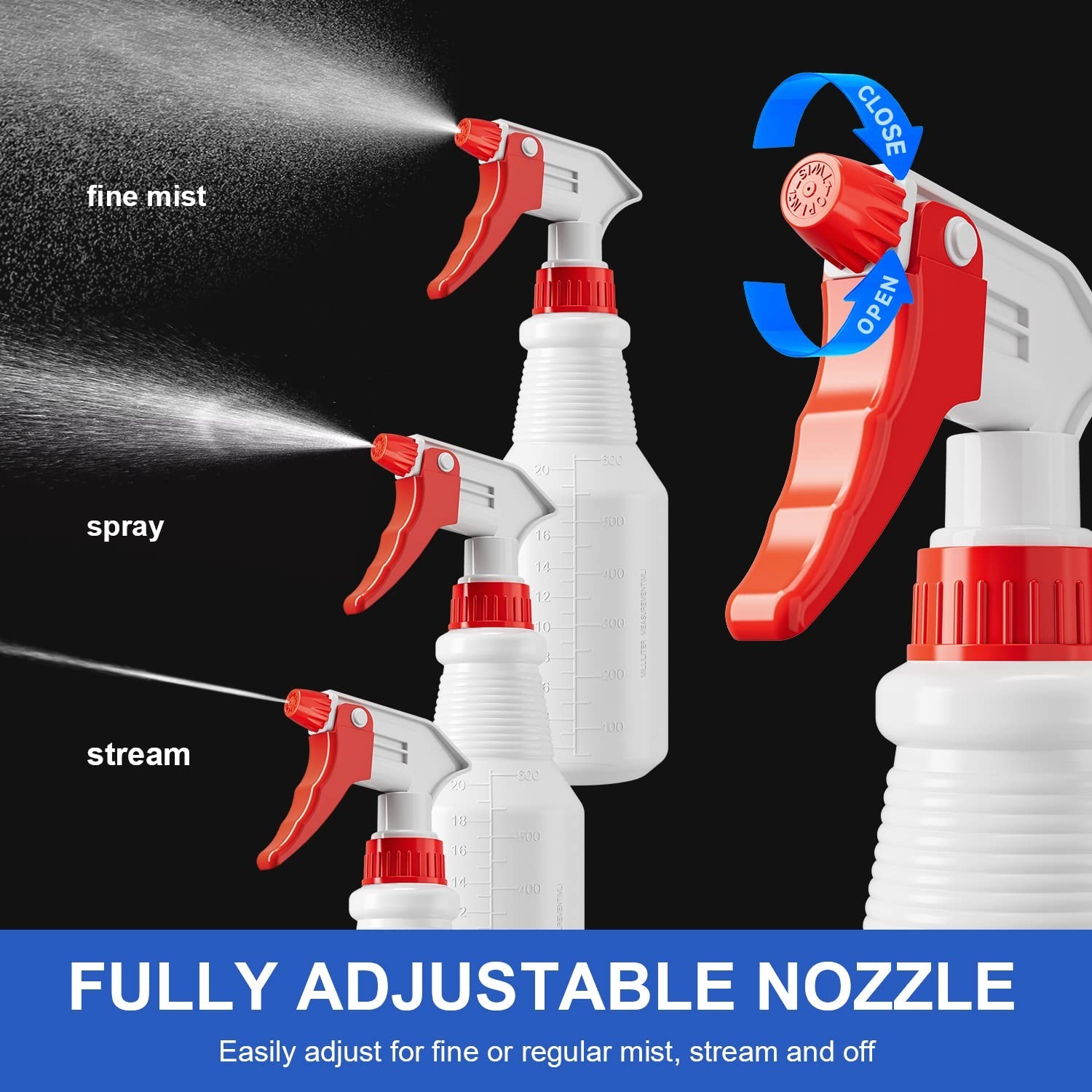 Bealee Spray Bottles 4 Pack 24 Oz Refillable Plastic Mist Stream