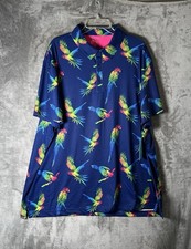    Birdie Bound Men  s Polo Shirt Blue Parrot Golf Stretch Topical Size 3X
