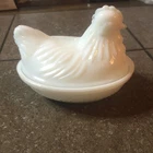 VTG Anchor Hocking White Milk Glass Chicken Hen on Nest Covered Dish