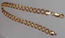 Double Curb Chain Link Bracelet ITALY 14k Yellow Gold 7" Inch 4.31g Not 9ct.