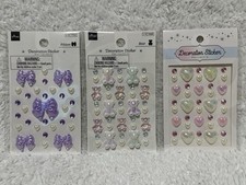 DAISO Puffy Deco Sticker Set of 3 Bear Heart Ribbon Japan Kawaii