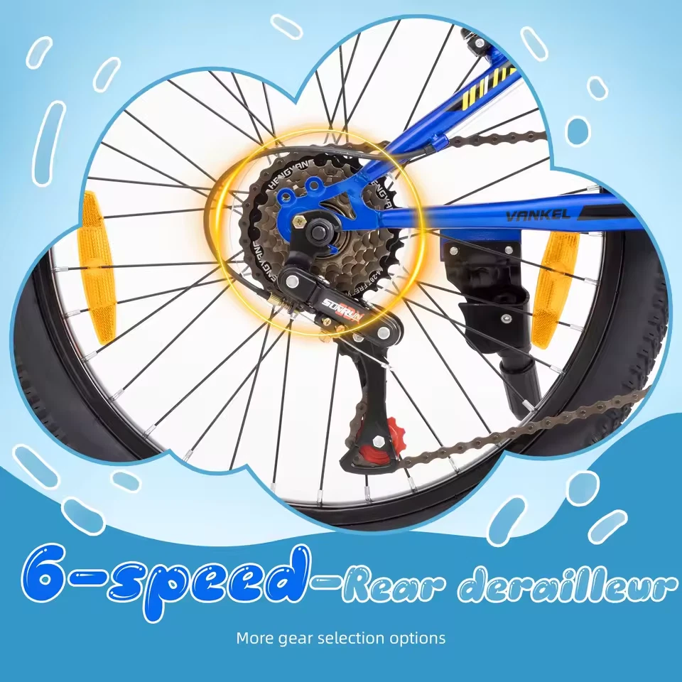 Kinderfahrrad 20 Zoll mit Gangschaltung & Federung – Blau/Pink – V-Bremse – Jung - Bild 4 von 4