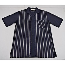 Vintage Shirt Leye Mens M/L 70s 2 tone Navy Blue Cream Stripes Button Front