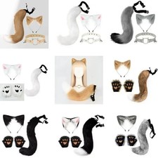 Faux Fur Fox Wolf Ears Headband Long Tail Anime Cosplay Halloween Costume