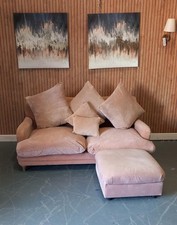 Loaf pink pudding sofa medium + matching footstool clever velvet