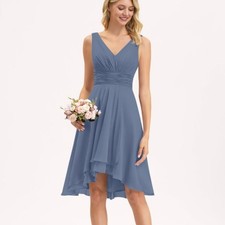 JJ'S House A-line V-Neck Asymmetrical Chiffon Bridesmaid Dress Size 8