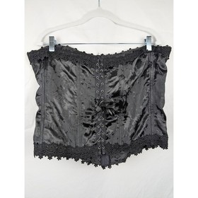 Black Corset Jacquard Floral Lace Bustier Boned Evening Top L Adjustable Witchy
