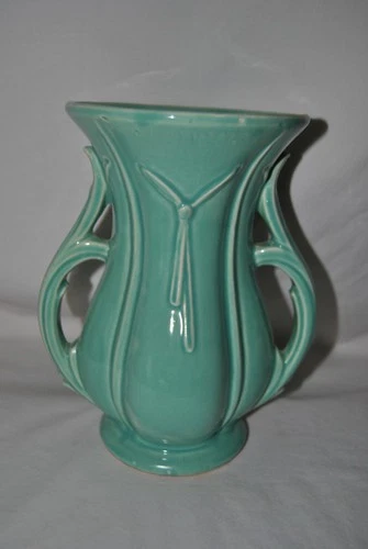 Mccoy Green Aqua Double Handled Vase