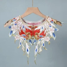 Chinese Traditional Embroidery Female Shawl Cloak Shell Pearl Collar Women Tops