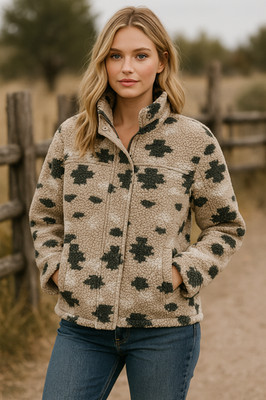 Thread + Supply Sherpa Fluffy Fleece Aztec Jacket Womens Sz XL Boho Southwest