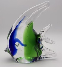 Murano Style Art Glass Angelfish Blue Green Sommerso Fish Figurine 4"
