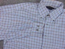 Scott Barber Mens Med Blue Brown Check Plaid Button Down Cotton Shirt