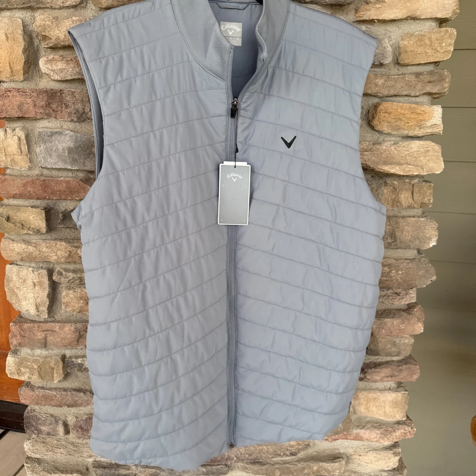 Callaway Men's Full Zip Front Quilted Chevron Golf Vest Large Light Gray NWT