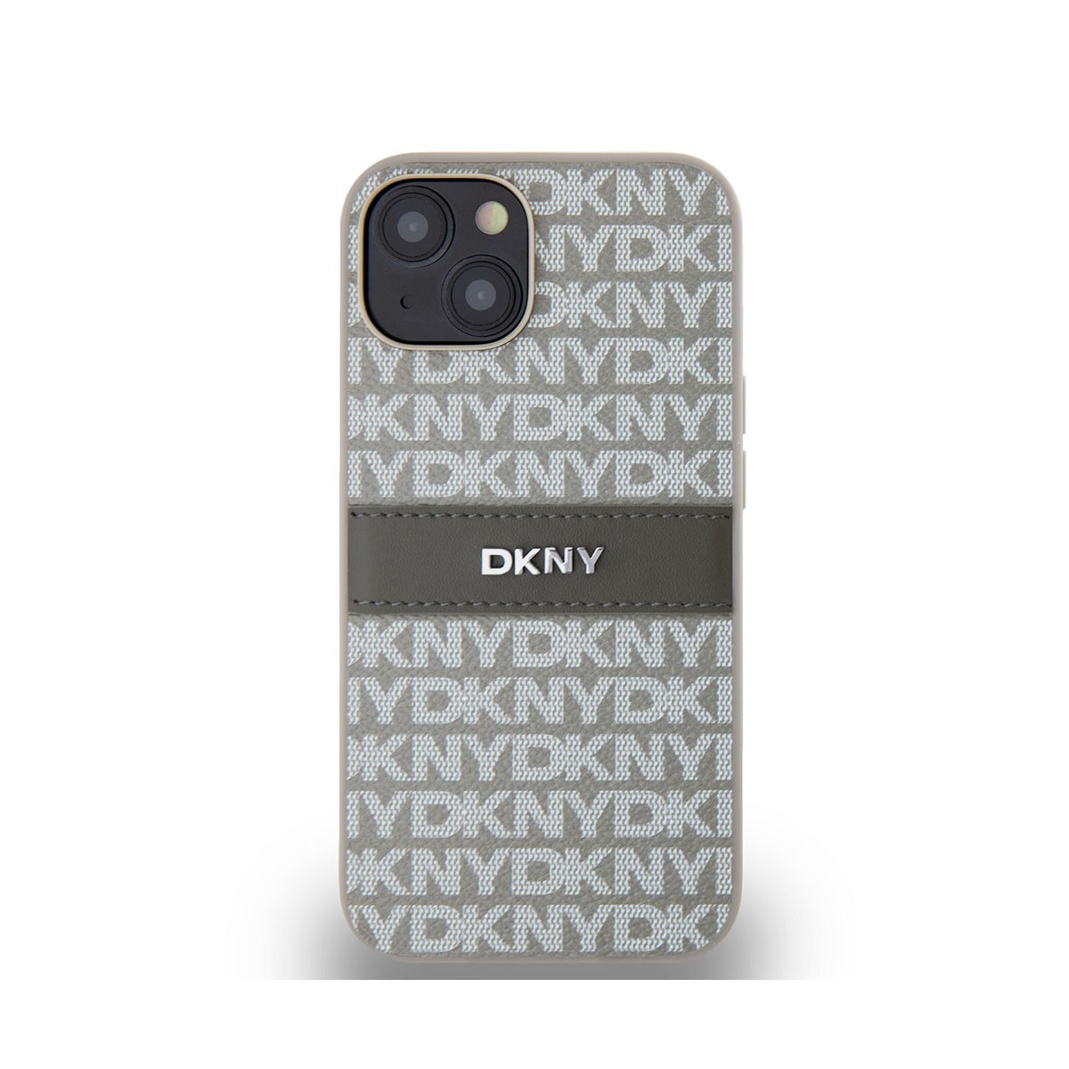 Coque iPhone 14 DKNY beige évite les glissements et protège l'appareil photo