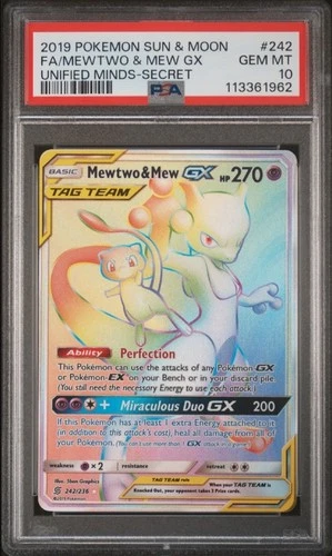 Mewtwo & Mew GX (Secret) 242/236 Sm-Unified Minds Holo RARE TAG TEAM PSA 10