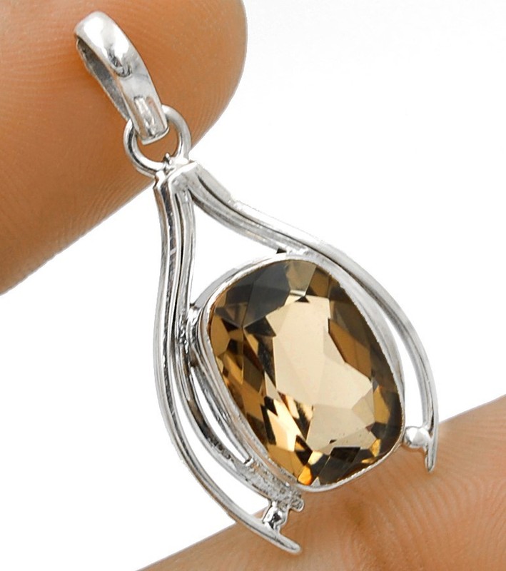 3CT Natural Smoky Topaz 925 Sterling Silver Pendant Jewelry 1 1/2" Long @9-3
