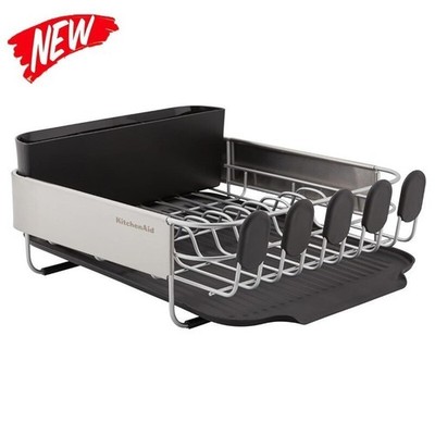 Compact Space Saving Dish Rack Rust Resistant W/ Angled Self Draining Drainboard