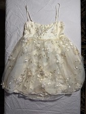 Windsor Cream and Gold Floral Embroidered Dress With Bow Size L