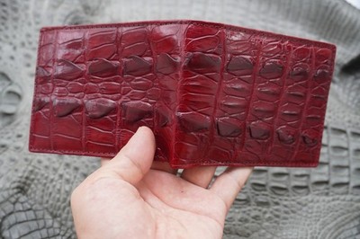 Dark Red Real Crocodile Hornback Skin Leather Men's Bifold Wallet #F29