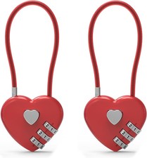 2x Heart Shaped Combination Padlock Cable Lock for Luggage Gym Locker Suitcase R