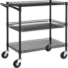 3 Tier Heavy Duty Commercial Grade Utility Cart, Wire Rolling Metal Trolley with