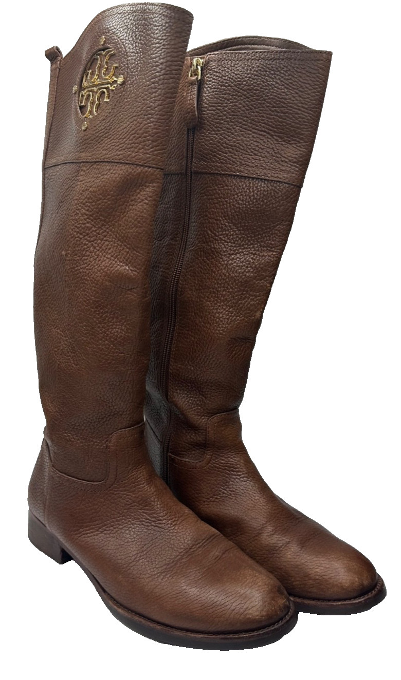 Tory Burch Boots Women's Size 7.5 M Brown Pebbled Leather Tall Junction Riding