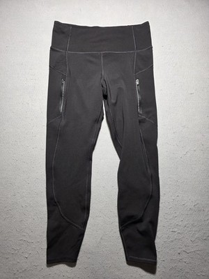 Athleta Rainier Tight Womens Leggings Medium M Black Fleece Lined Pockets Runnin