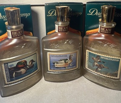 Jim Beam Duck Stamp Series Second Edition Glass Decanter Set 3pcs Limited