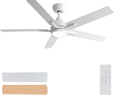 52" White Ceiling Fan with Remote, 6-Speed DC Motor Dimmable Lights