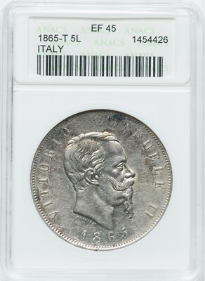 银币 ITALY VITTORIO EMANUELE II 1865-T-BN 5 LIRE SILVER COIN