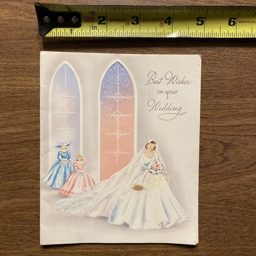 Vintage 1940s Wedding Marriage Congratulations Card Church Windows Bride P3D - Picture 18 of 19
