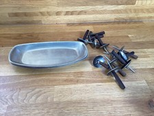 Vintage Mid Century Set 6 Corn on the Cob Stainless Dishes and 12 Forks