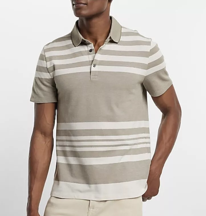 Express Men New Striped Tipped Collar Luxe Pique Polo Size X Large