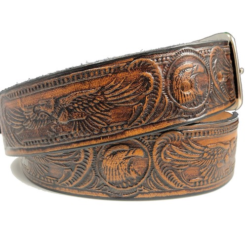American Eagle Design Handmade Mens Leather Belt Beautiful American Pride Buckle - Picture 9 of 12