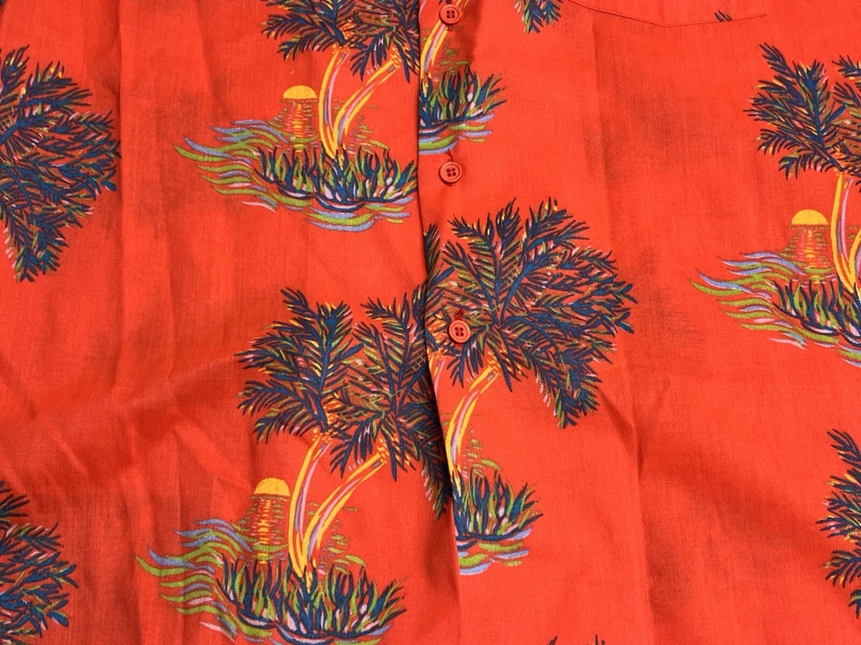 Vintage Islander Hawaiian Camp Button Up Shirt 60s Tropical Trees Size M Mens - Image 3 of 4