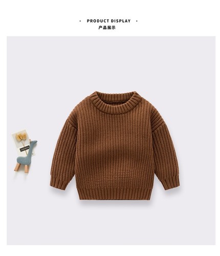 Children Autumn And Winter Loose Knit Coat Outdoor Sweater Crew Neck Sweater - Picture 6 of 6