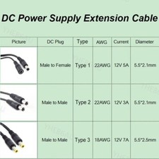 12V DC Male to male Female power Cable 5.5MM 2.1mm Adapter Cord extension 9H