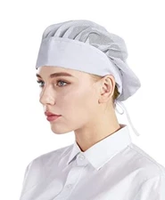  3pcs Chef Hat Elastic Kitchen Food Service Hat Hair Nets Mesh CF9070 Whitenet