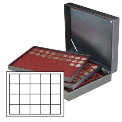 Lindner 2365-2720E Münzkassette NERA XL mit 3 Tableaus und dunkelroten Münzeinla