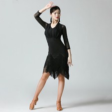 Robe De Danse Latine À Franges Salsa Tango Ballroom Rumba Noire Sexy