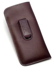 Mens Soft Slip-in Eyeglass Case w/Clip Medium Brown Syn.Leather 6.25"Inch x 3.25