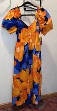 TABITHA BROWN x TARGET Orange Blue Floral Tie Back Dress SIZE 4 NEW NWT
