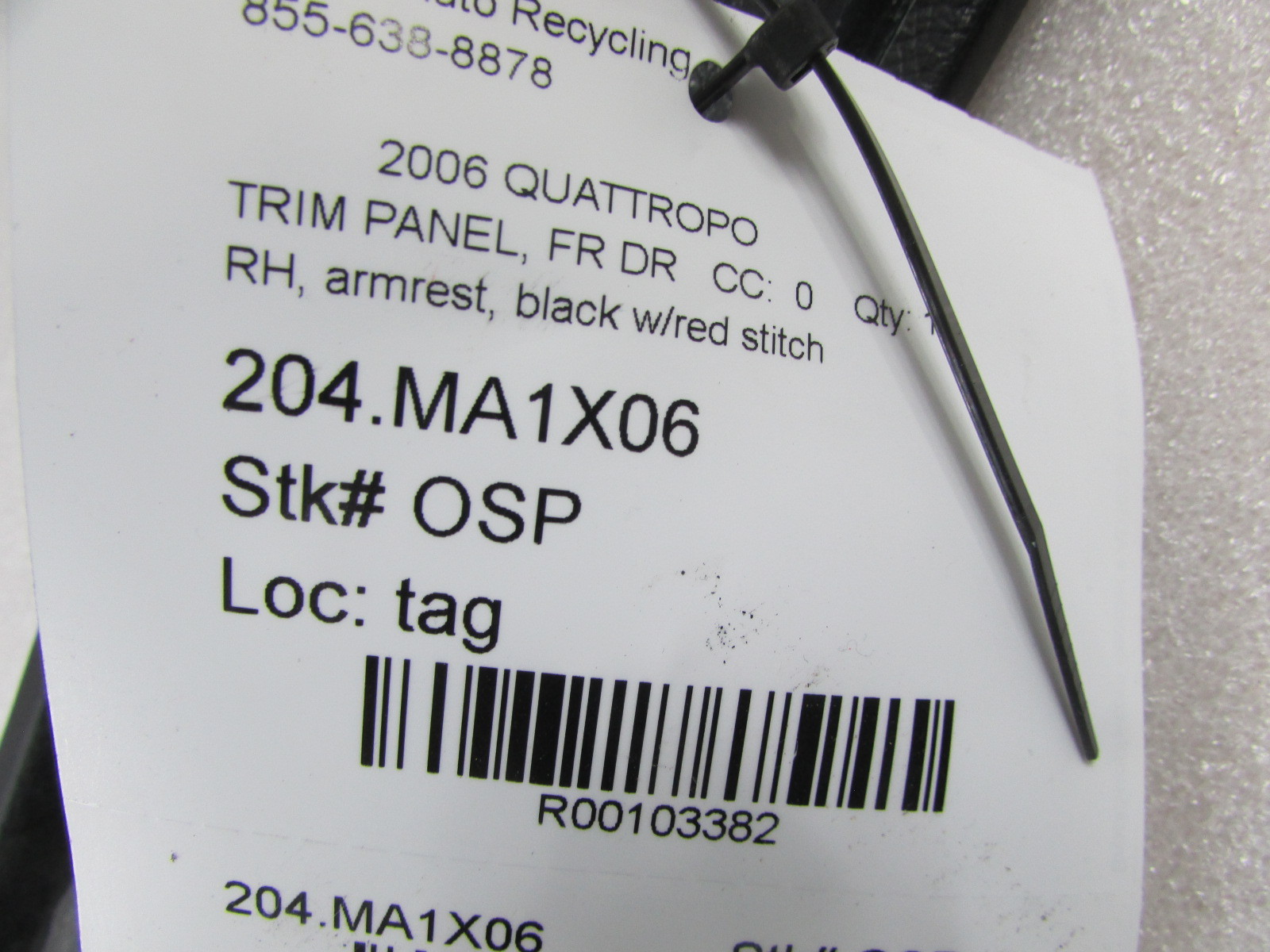 Maserati Quattroporte, RH, Right Front Arm Rest Door Trim, Black, Used