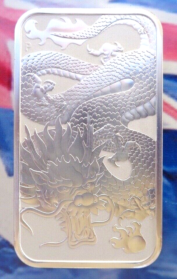 2022 Australia DRAGON rectangular coin bar .9999 ultra fine silver