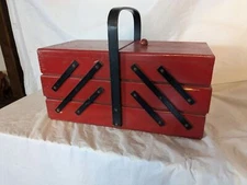 Old Vintage Sewing Box chest Strommen Bruk Haar Mid Century sew cabinet MCM