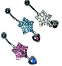 Anello Navel CZ 925 Blu Bianco Argento Sterling Acciaio Chirurgico Charm Nuovo