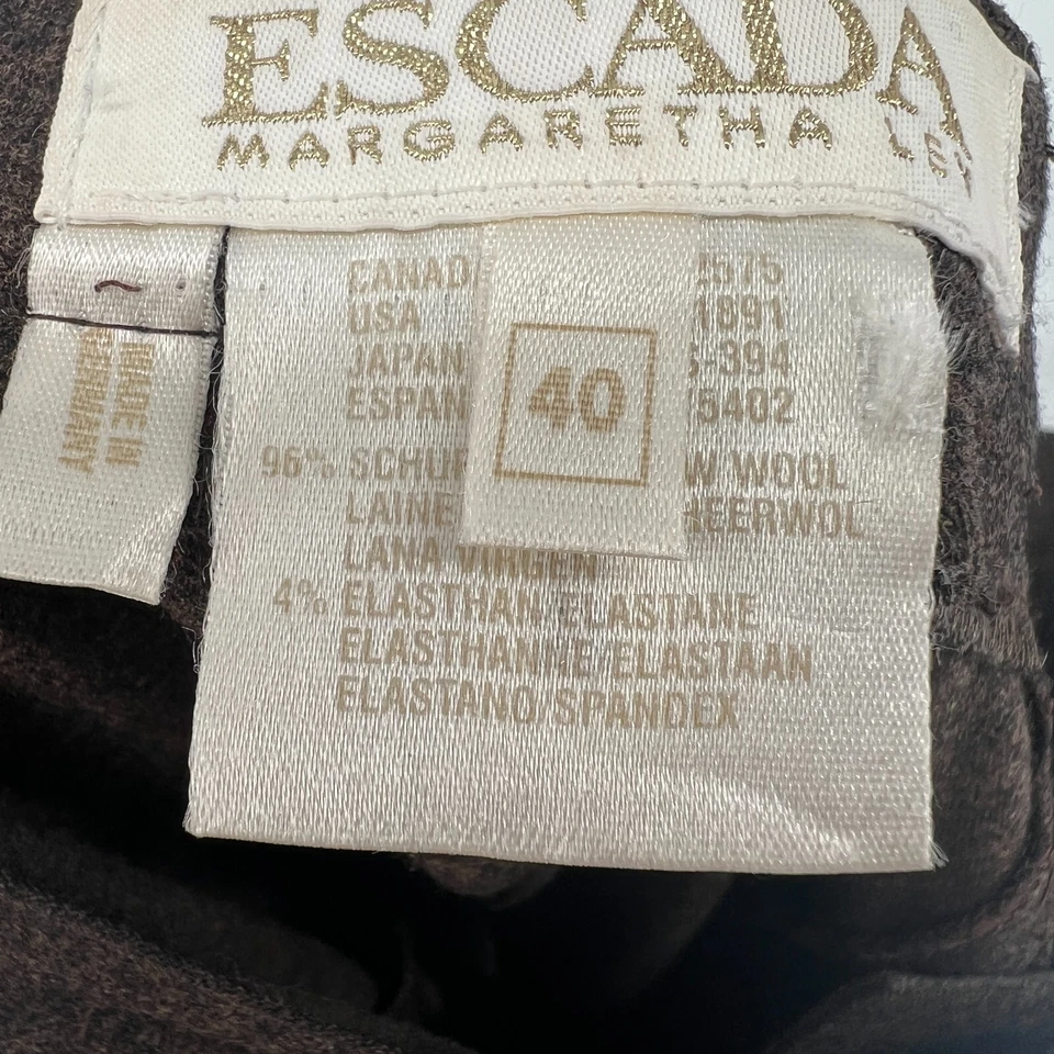 Pantalones Pantalón De Colección Escada Mujer 40/ EE. UU. 8-10 Marrón Lana Pierna Recta Diseñador Foto 4 de 4