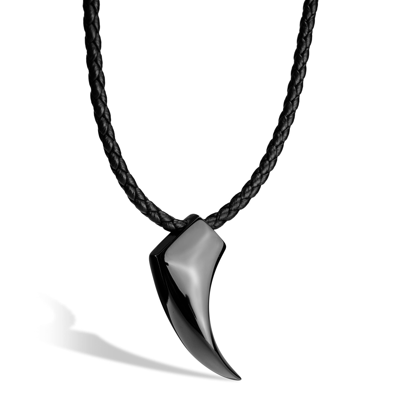 SERASAR, Collar de Cuero para Hombre "Wolf" con Colgante de Acero Inoxidable