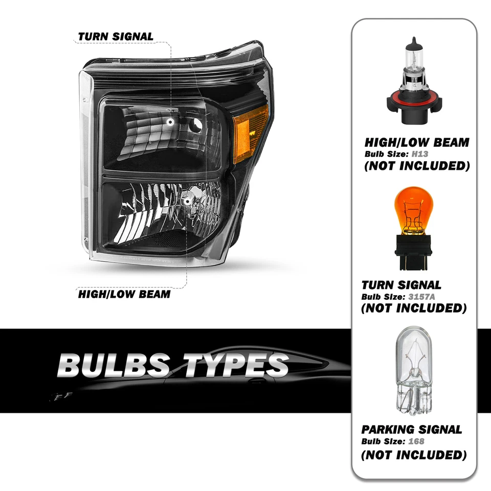 For 2011-2016 Ford F250 F350 F450 F550 Super Duty Pickup Black Headlights Pair - Image 3 of 4