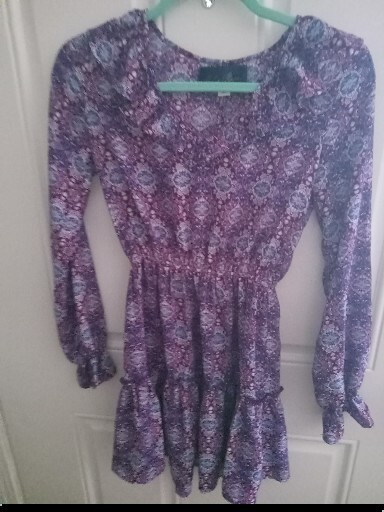 francesca's purple floral dress Francescas Blue Rain Small Floral Lavender Purple Mini Dress Long Sleeve NWT